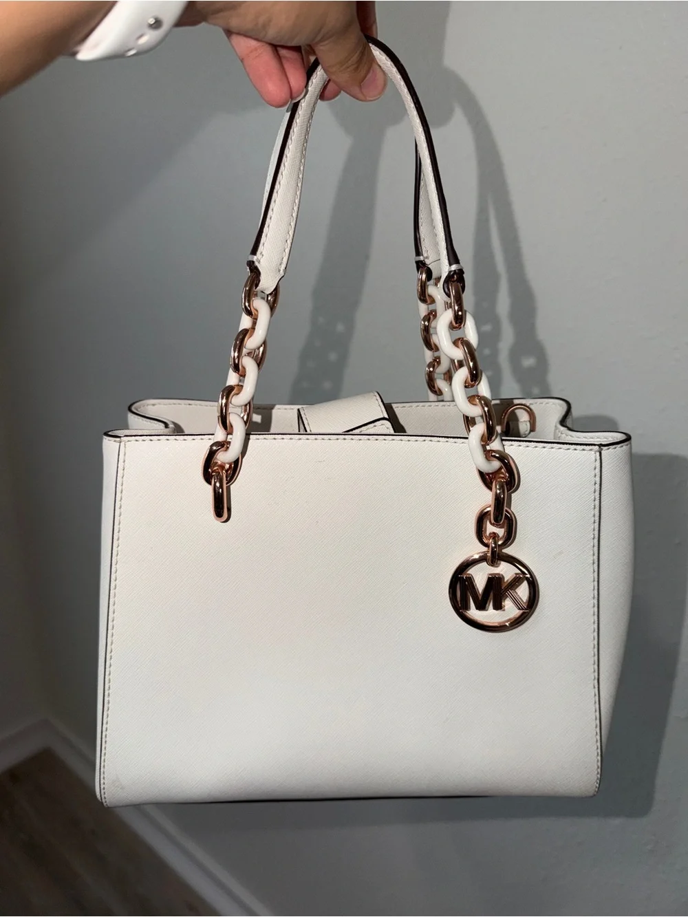 Michael Kors White Saffiano Satchel with Matching Wallet